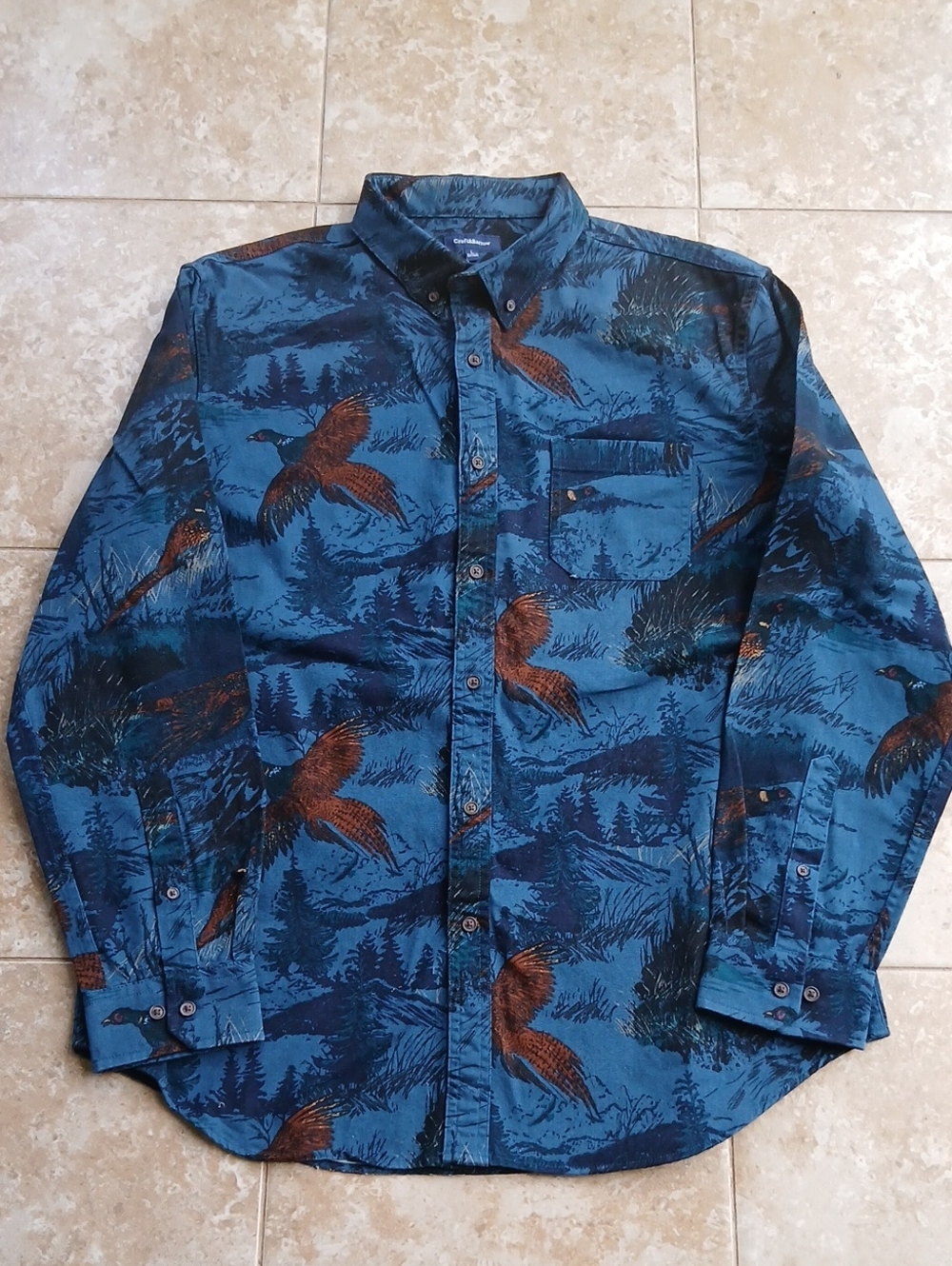 croft & barrow Pheasant Print Button-Up Pocket Shirt